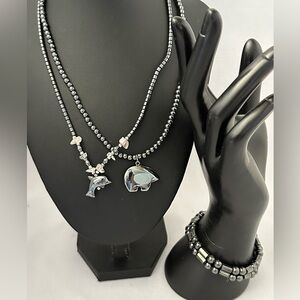Assortment of hematite necklaces and bracelet
